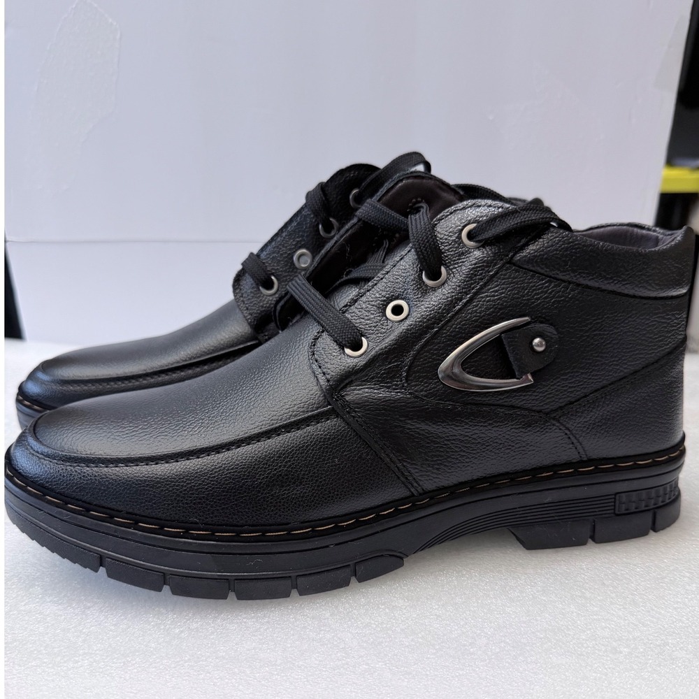 Mens Black Faux Leather Winter Lined Lace Up Ankle Boots Size 11 Fashion - Picture 2 of 15